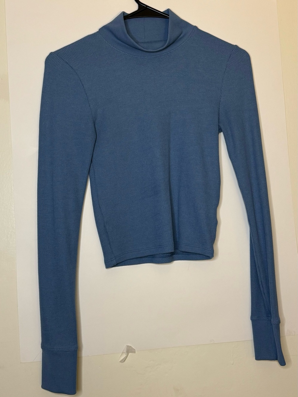 American Eagle Outfitters Blue Ribbed Long-Sleeve Mock Neck Top
